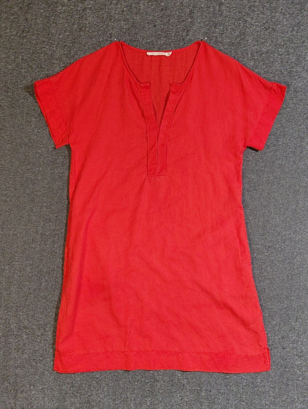 Red Coral Linen Blend V- Neck Tunic Dress Sz S